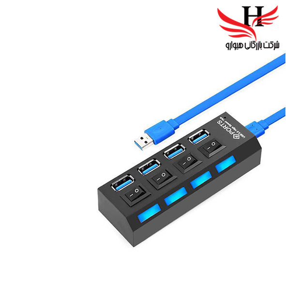 تصویر هاب سیم دار 4 پورت کلیددار USB0.3